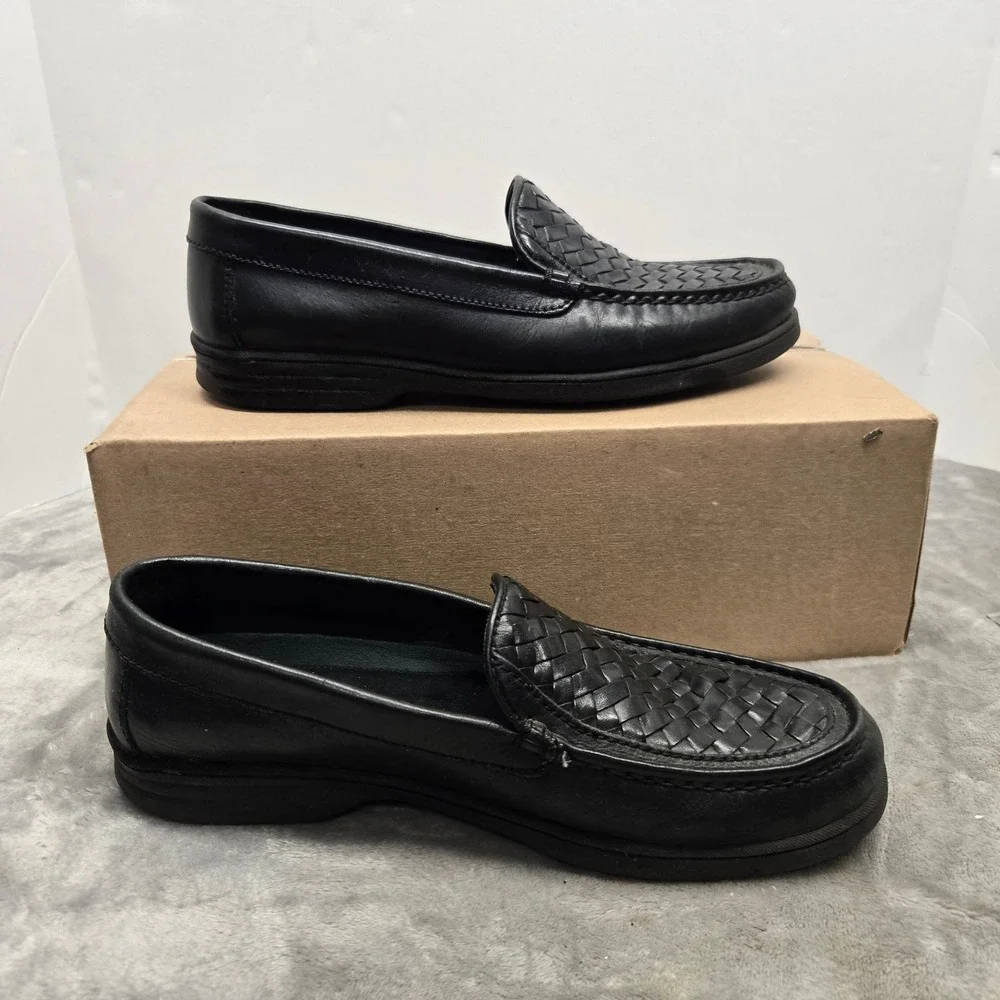 Croft & Barrow Nantucket Black Leather Woven Loafers Mens 10 M Slip On Shoes